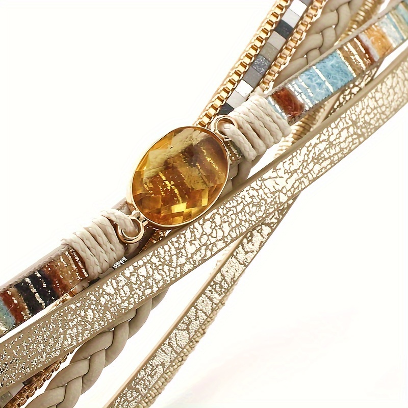 Boho Leather Bracelet with Crystal Beads